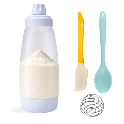 Vziokk Pancake Batter Dispenser, 33 Oz Pancake Mixer Bottle with Silicone Spatula and Spoon, Kitchen Squeeze Batter Dispenser and Mixer with BlenderBall for Pancake, Waffle, Crepe, Muffin, Cupcake