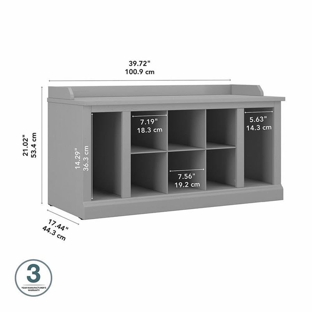 Bush Furniture Woodland 40W Shoe Storage Bench with Shelves in Cape Cod Gray | Footwear Organizer for Home Entryway, Mudroom, and Foyer