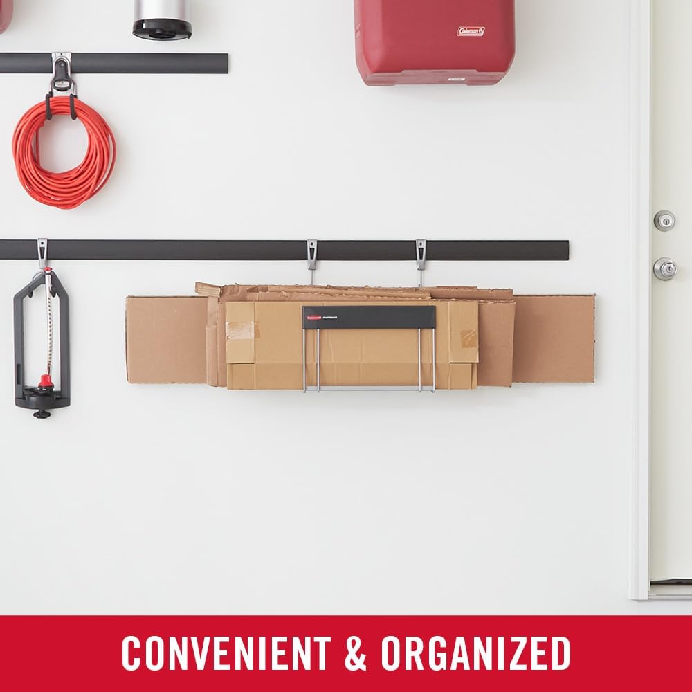 Rubbermaid Garage FastTrack Wall Mounted Recycling Holder, Recycled Cardboard System Holds up to 20 Pounds, Satin Nickel