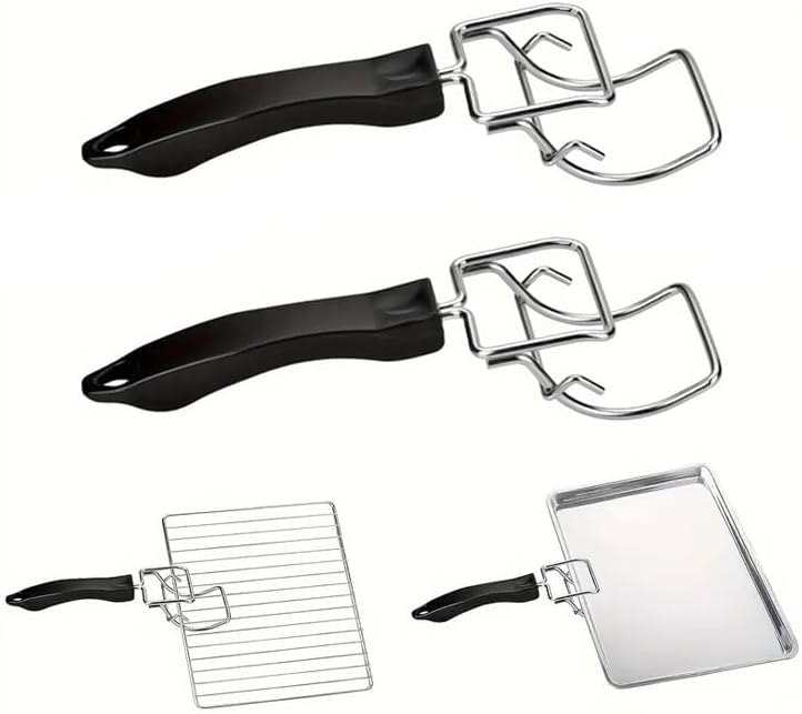 (2-PCs) Air Fryer Convection Toaster Oven Tray Extractor, Grills Clip, Scald Resistant Handle Tool, Durable Oven Tray
