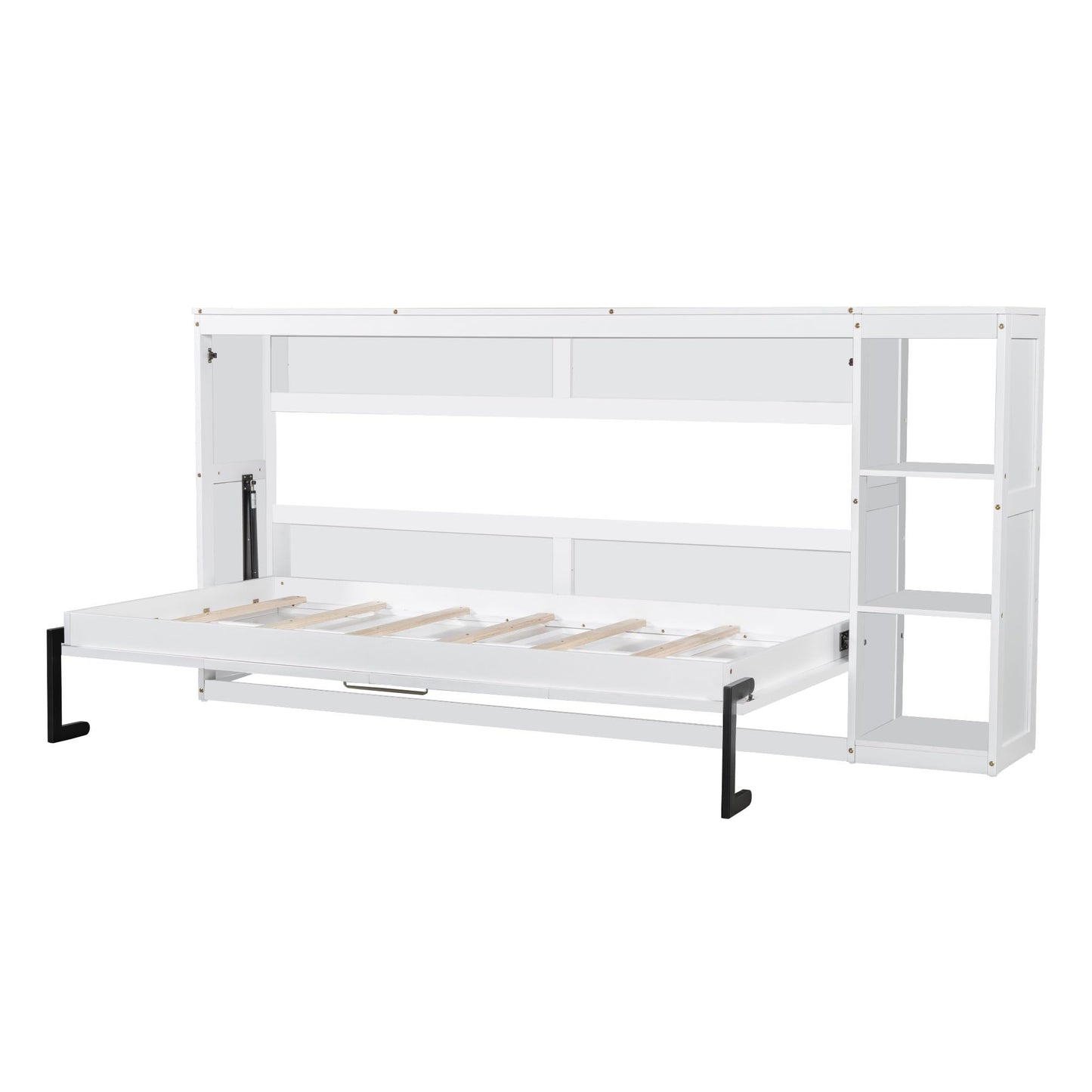 GDFStudio Boden Twin Size Murphy Bed, 4 Storage Shelves, Ample Storage Space, Organized as Cabinet, Saving Space Design, Twin Size Murphy Bed with Bookshelf, Perfect for Small Apartment, White