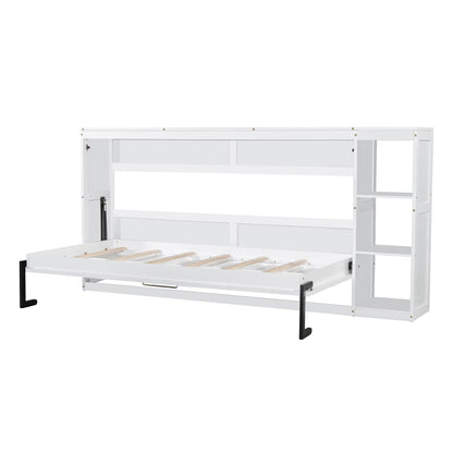 GDFStudio Boden Twin Size Murphy Bed, 4 Storage Shelves, Ample Storage Space, Organized as Cabinet, Saving Space Design, Twin Size Murphy Bed with Bookshelf, Perfect for Small Apartment, White