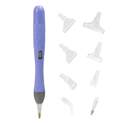 Electric Diamonds Paintings Art Drill Pen with LED, Double-Headed Design, 8 Interchangeable Tips for Square Round Beads, DIY Craft Tool (Purple)
