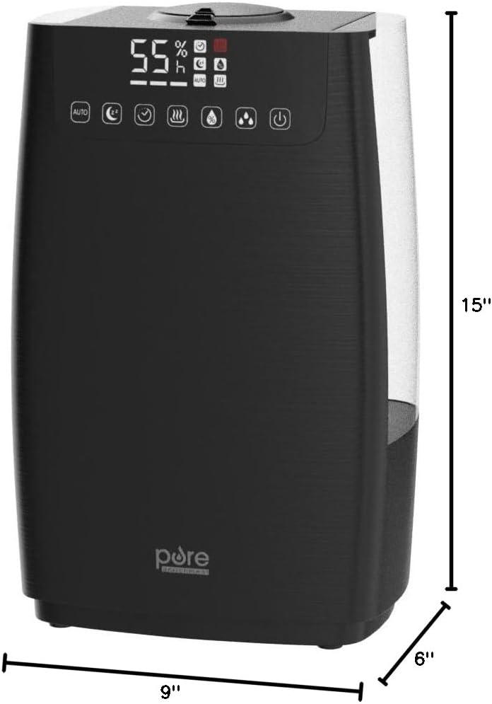Pure Enrichment HumeXL Pro Warm and Cool Mist Humidifier - Easy-to-Clean 5-Liter Water Tank, Humidity Sensor, Two 360-Degree Rotating Mist Nozzles, Touch-Button Control, LED Display and Remote Control