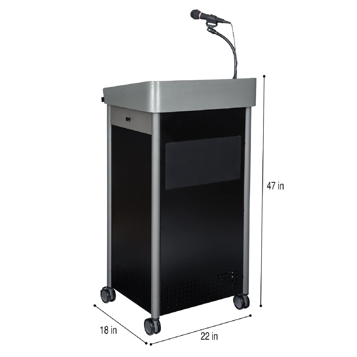 OEF Furnishings CoreSound Media Series Floor-Standing Mobile Lectern (No Microphone, AC Powered, Charcoal Finish)