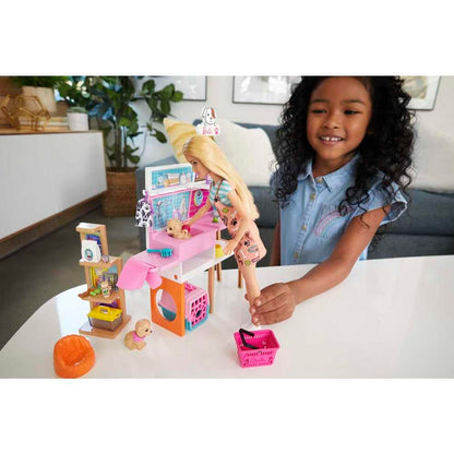 Barbie Doll & Playset, Pet Boutique with 4 Pets, Color-Change Grooming Feature & 20+ Themed Accessories