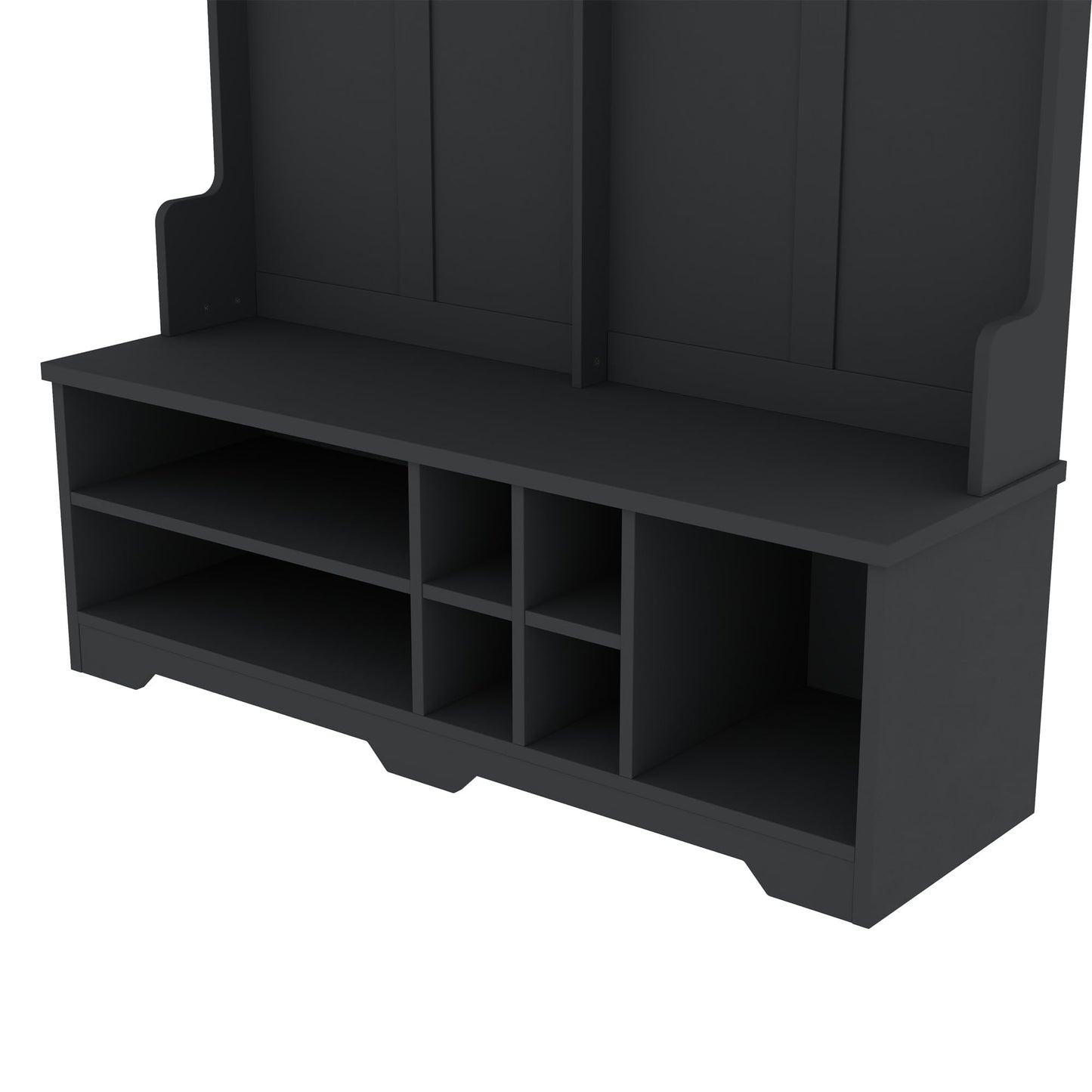 Ball & Cast 59.1" Hall Tree with Bench and Shoe Storage,3-in-1 Entryway Cabinet with Metal Hooks,Modern Coat Rack with Shoe Cubbies for Mudroom,Living Room,Hallway,Black