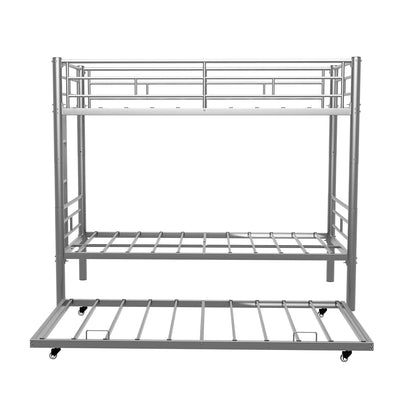 Bellemave Metal Bunk Bed with Trundle, Twin Over Twin Bunk with Guardrail and Ladder for Kids/Teenagers, Adults, No Box Spring Needed, Silver