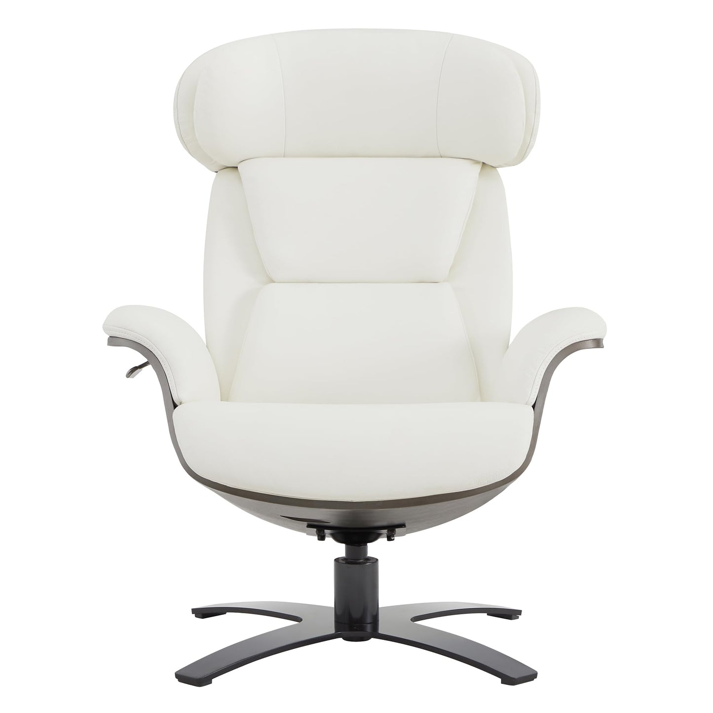 CHITA Genuine Leather Reclining Swivel Chair with Adjustable Headrest and Ottoman for Living Room, White