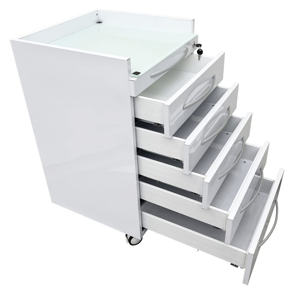 INTBUYING Mobile Dental Cart Stainless Steel Medical Storage Cabinet with Five Large Drawers, Brake wheels, Lock, Rolling Utility Cart for Dental Assistant Clinic Hospital Office School & Home