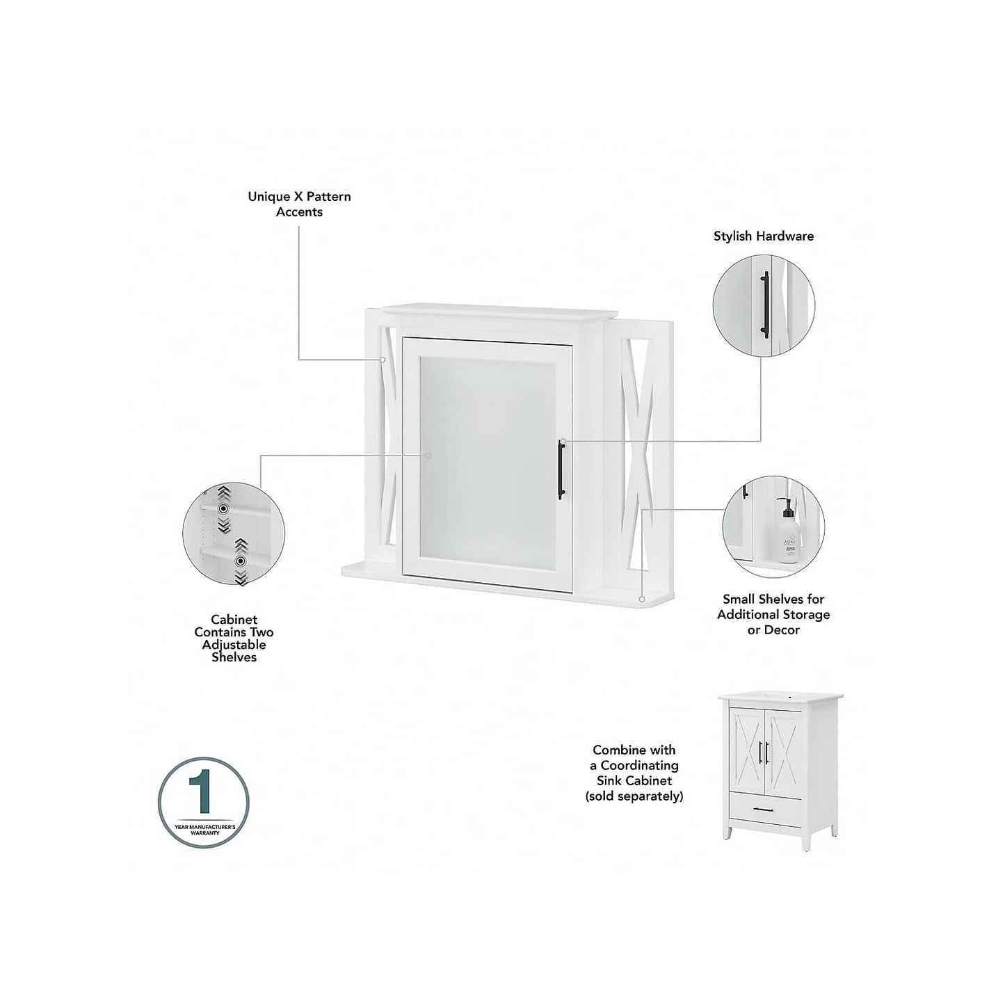 Bush Home Key West 48W Double Vanity Set with Sinks, Medicine Cabinets and Linen Tower in White Ash