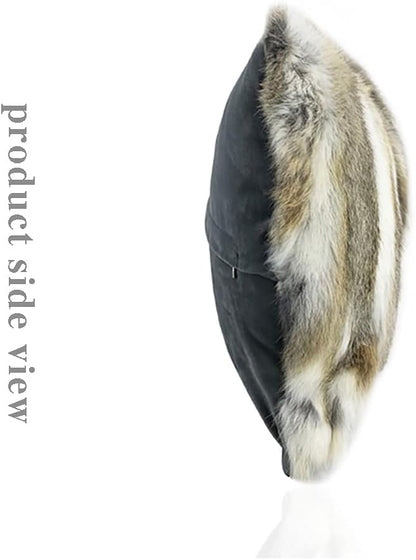 Natural Handcrafted Rabbit Fur Throw Pillow Covers - Soft Plush Real Fur Pillow Case for Home Living Room 18 x 18