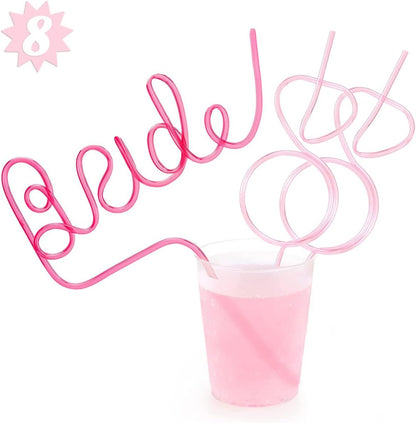xo, Fetti Bachelorette Party XL Pink Bride + Diamond Ring Straw Set, 8 Pieces for Bridal Shower Decorations