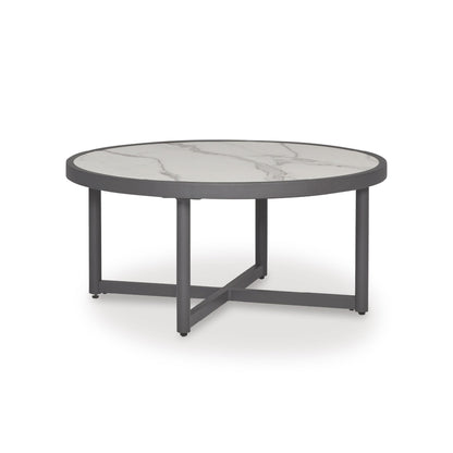 Signature Design by Ashley North Island Outdoor Coffee Table, Contemporary Patio Table with Marble Look Sintered Stone Top, Rust-Resistant Aluminum for Porch or Patio, Gray