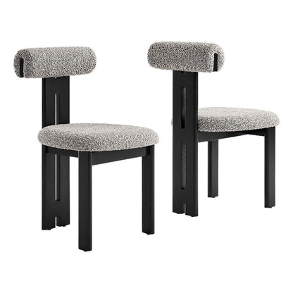 Modway Torian Upholstered Boucle Dining Chairs Set of 2 in Wenge Taupe - 3-Legged Farmhouse Kitchen Chairs - Mid-Century Modern Armless Accent Chairs - Comfortable Side Chairs with Wood Legs