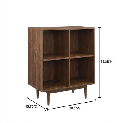 Furnifact Black 4 Cube Record Player Stand with Vinyl Storage, Modern Entertainment Center, Compact Design, Durable and Easy Assembly