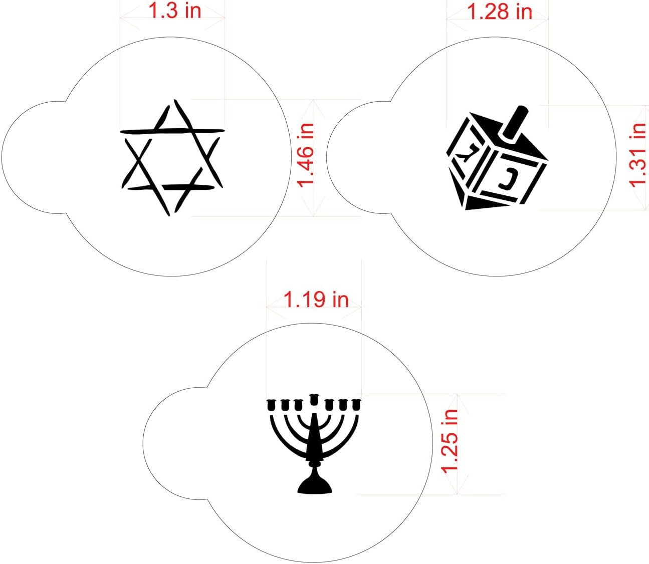 Designer Stencils Jewish Symbols Cookie and Cupcake Stencils, Small, Dreidel, Star of David, Menorah, Beige