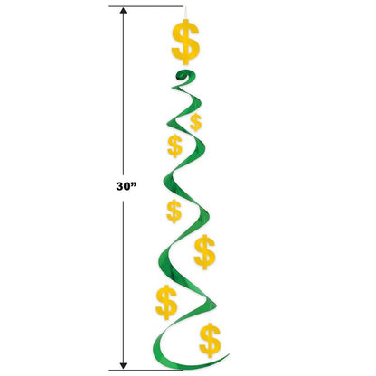 Beistle 6 Piece Dollar Sign Party Decorations, Hanging Spirals Whirls For Casino Theme Décor, Celebrating With You Since 1900