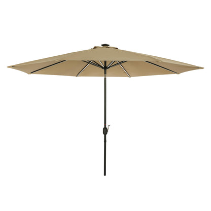 Island Umbrella Calypso 11 ft Octagon Patio Umbrella – With Crank Lift, Push-Button Tilt, Rust-Resistant Aluminum Pole, 8-Rib Frame, Solar LED Lights & Breez-Tex Weather-Resistant Canopy – Champagne