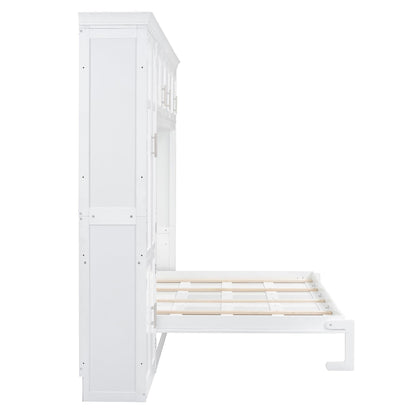 Merax Queen Size Murphy Bed Wall Bed with Cabinets,White