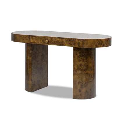 Jennifer Taylor Home Jesse 55.5" Single Drawer Oval Computer Desk, Dark Brown Burl Wood