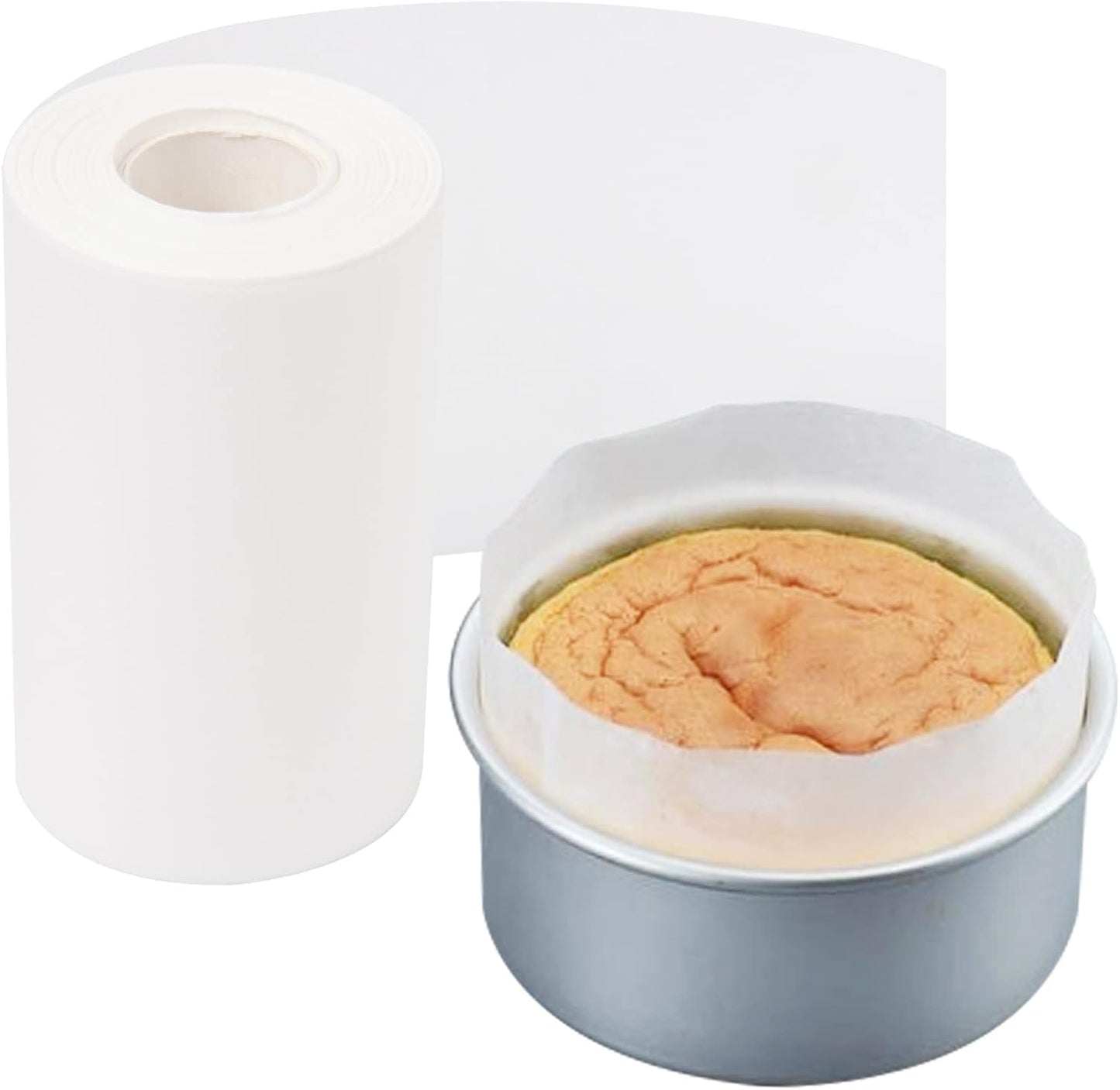 Cake Pan Side Liner Roll, 4 in x 164 ft Parchment Paper Strips for Baking, White Precut Circles.