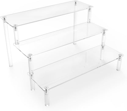 Acrylic Display Risers - Clear 3 Tiered Cupcake Stand for Food Desserts, Mini Shelf for Party, Toys, and Cosmetic