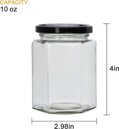 Woaiwo-q 10 oz 20 Pack Honey Jars with Dipper, Hexagon Glass Jars with Black Lids, Wooden Honey Sticks for Baby Shower