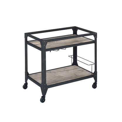 Qwtrvlizi Rustic Oak and Charcoal 2-Shelf Serving Cart