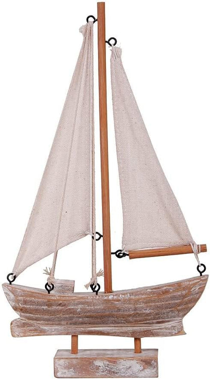 Sailboat 10.75" Linfevisi Wooden Decorations Nautical Sail Boats Model Decoration Beach Coastal Ocean Themed Home Decor