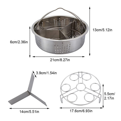 Steam Baskets with Egg Steam Rack, Food Grade Stainless Steel Steam-Holder Tray Trio Separator Set, Cooking Accessories for Vegetable, Fish, Meat Compatible with Instant Pot, Electric Pressure Cooker