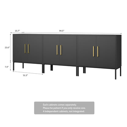 LYNSOM Storage Cabinet with Doors, Set of 3, Modern Buffet Cabinet with Storage, Kitchen Sideboard Buffet, Black Wood Accent Cabinet for Living Room, Bedroom, Hallway, Entryway, Office, Black