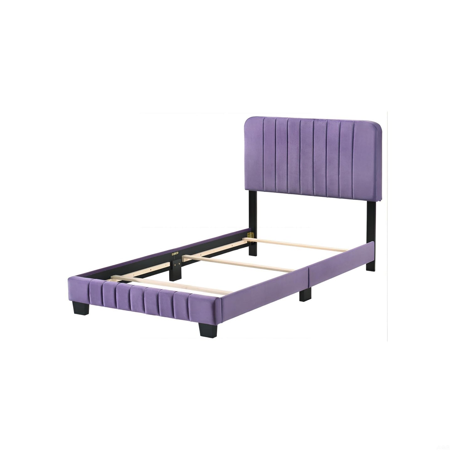 GDFStudio Contemporary Velvet Twin Size Bed with Channel Tufted Headboard, Modern Comfort Platform Bed with Wood Frame & Legs, Box Spring Required, Easy Assembly for Cozy Bedrooms,48" H Purple