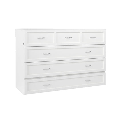 AFI Northfield Queen Size Murphy Bed Chest with Mattress, Storage, & Built-in Charger in White