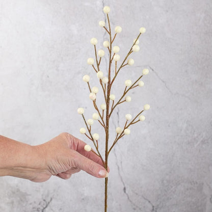Pack 6 of Artificial Cream Winter White Weatherproof Berry Stem Branches - Waterproof Berries for Indoor and Outdoor