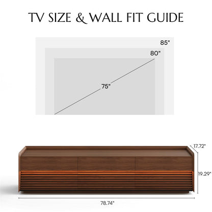 POVISON Fully-Assembled Mid Century Modern TV Stand, 78.74" Wood Media Console with Adjustable LED Light, Entertainment Center with Storage for Living Room