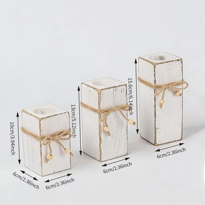 3 Piece Rustic Whitewashed Wooden Candle Holder Set Farmhouse Decor for Table Centerpiece Wedding Home Accent