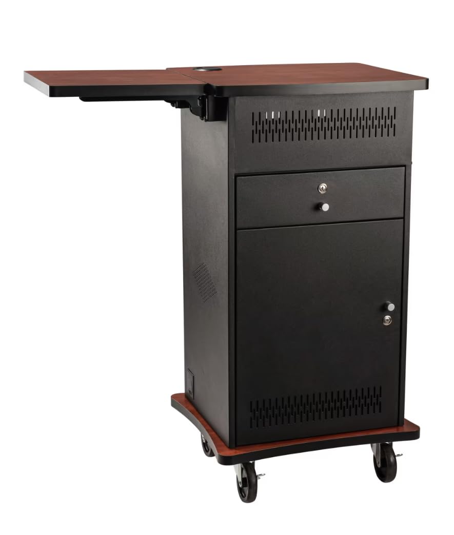 OEF Furnishings OEFWZD Forum Series Enclosed Steel Presentation Cart with Integrated Power and Locking Storage (Cherry Laminate Top)