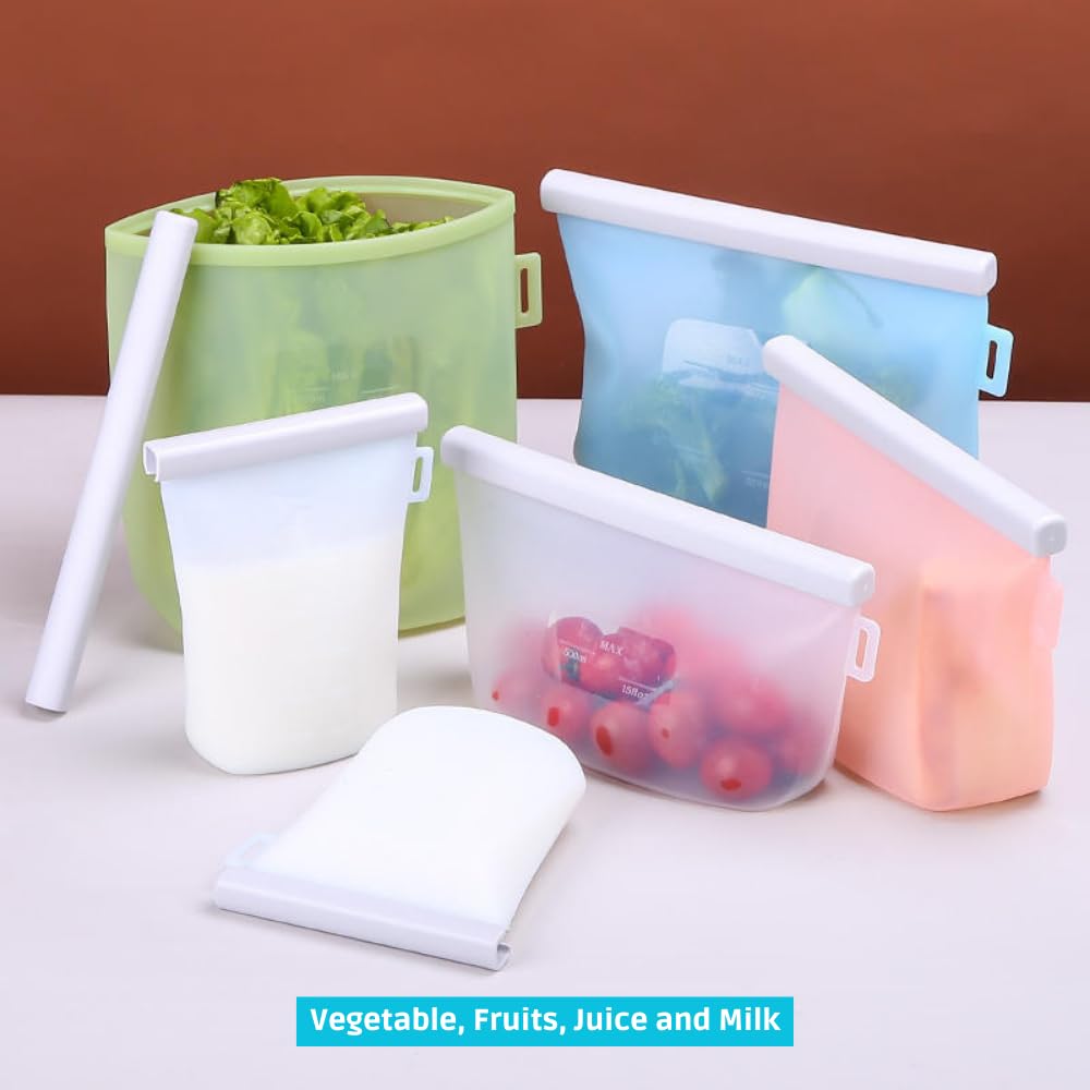Reusable 100% Silicone Food Storage Bags, Sandwich Snack Bags New Generation Stand Up Zip Container for Soup and Leftovers, Plastice & BPA Free, Microwave Oven Safe 2 Pack (500ml) Vari (Blue)