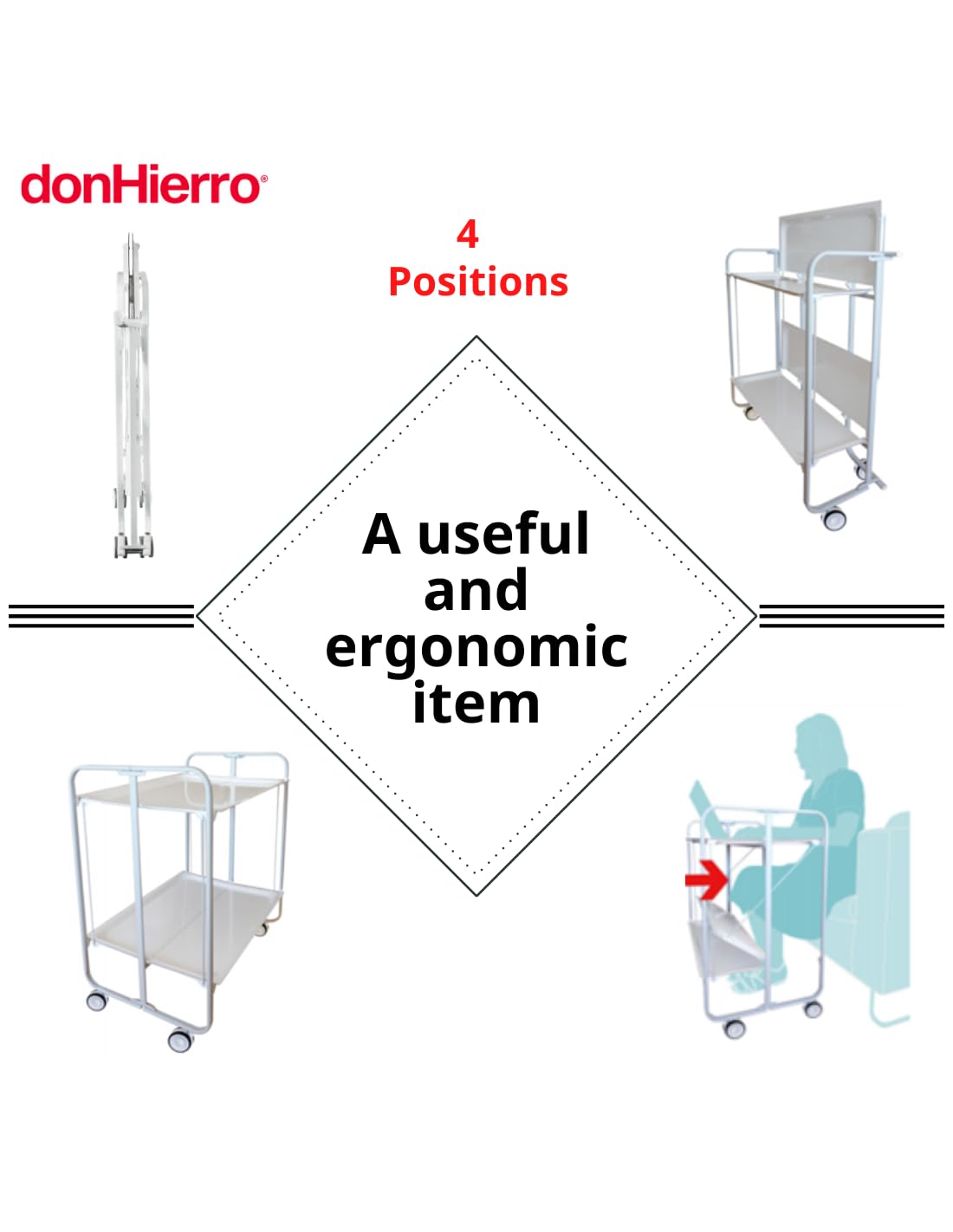 DON HIERRO Bauhaus Folding Bar & Kitchen Cart – 2-Tier Rolling Serving Cart with Wheels, Grey Frame and Ash Finish Shelves – Modern Utility Trolley