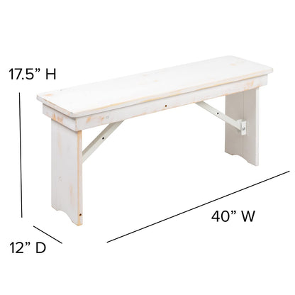 Flash Furniture HERCULES Series 7' x 40" Antique Rustic White Folding Farm Table and Four Bench Set