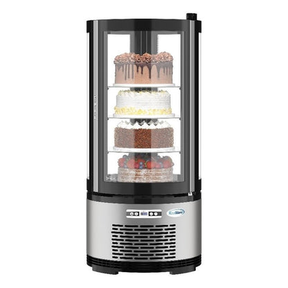KoolMore Circular Refrigerated Bakery Display Case, 19 in, Silver Finish, 2 Sliding Glass Doors, Adjustable Temperature 33°F-53°F, 5.3 Cu. Ft., Countertop Merchandiser, 2 Shelves for Pastries,