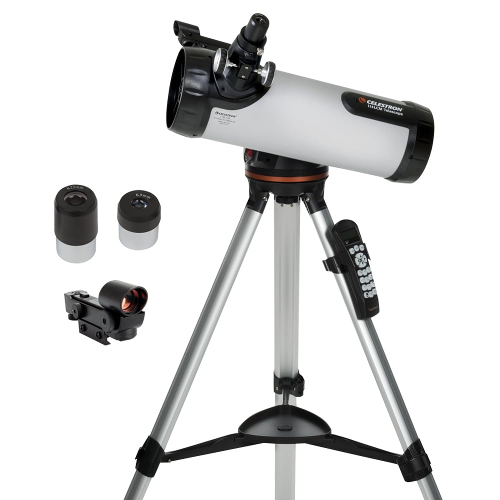 Celestron - 114LCM Computerized Newtonian Telescope - Telescopes for Beginners - 2 Eyepieces - Full-Height Tripod - Motorized Altazimuth Mount - Large 114mm Newtonian Reflector