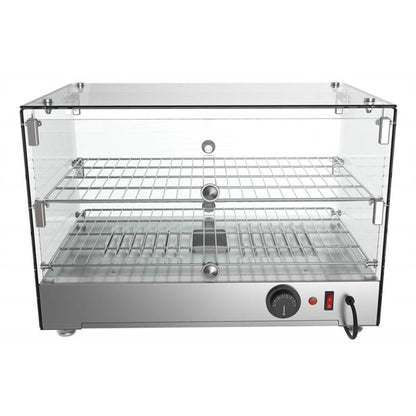 Pemberly Row Glass Countertop Display Warmer, 17 Cu. Ft., 22 in, Stainless Steel Frame, Silver Finish, Tempered Glass Panels, Self-Serve Double Doors, Adjustable Temperature Control 85-185°F for