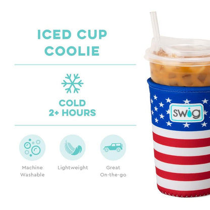 Swig Life Medium Iced Cup Coolie, Standard 22oz Iced Coffee Cup Insulator Sleeve with Handle, Neoprene Insulated Coolie Keeps Drinks Cold (All American)