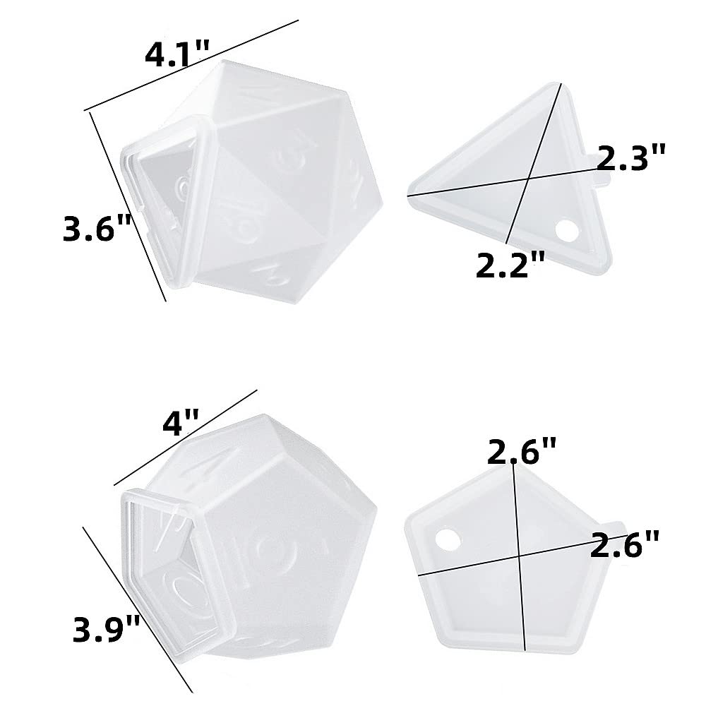 JEYUQAXY Large Silicone Polyhedral Dice Molds 2 Styles with D20, and D12 Resin Casting Mold DND for DIY Resin, Dice, Jewelry, Candles, Crafts Board RPG Games white