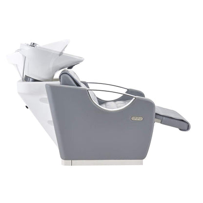 Dir Beauty Salon Shampoo Backwash Unit with Tilting Ceramic Sink Station and Electronic Adjusting Footrest Victoria, Gray