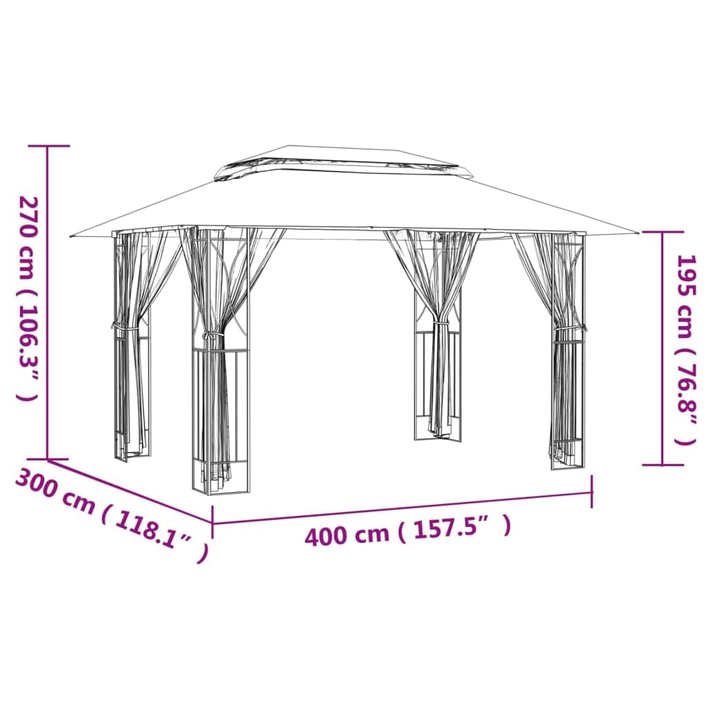 Gazebo with Sidewalls Anthracite, 157.5"x118.1"x106.3" Steel Frame, Double-Tiered Roof, Mesh Screens for Outdoor Patio, Garden, Party Outdoor Structures