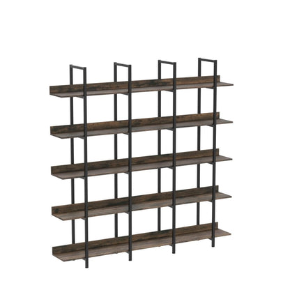5-Tier Bookcase, Tall Industrial Bookshelf for Home Office, Storage Organizer with Metal Frame, Brown