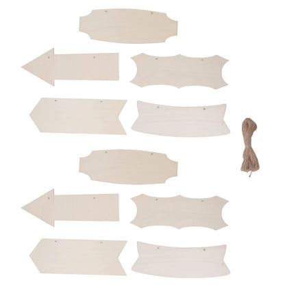 Unfinished Hanging Wood Sign, 10Pcs Wooden Arrows for Crafts Wooden Sign with Rope Blank Hanging Decorative Woodens Plaque for Crafts